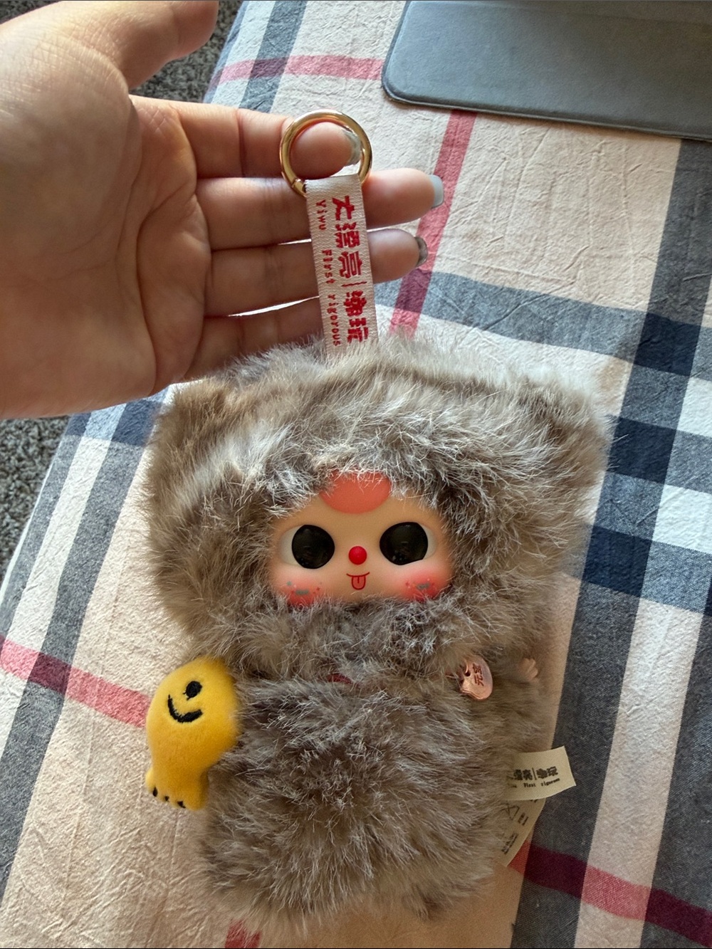 Plush Faux Fur Small Pet Keychain - Gray -